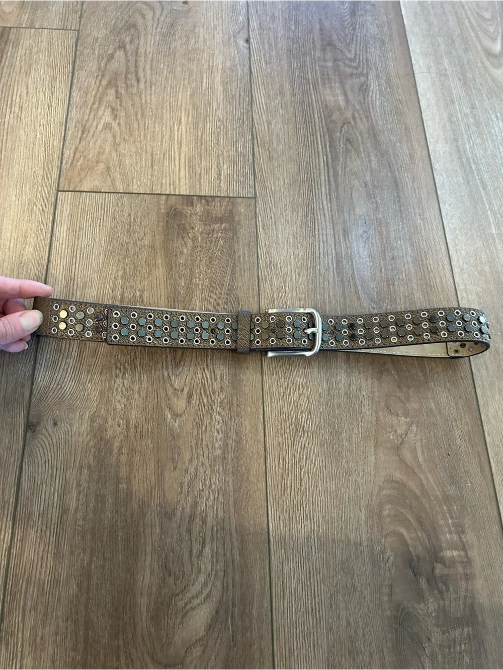 NWT Studded Belt Womens S Brown Bronze Grommet Western Boho
